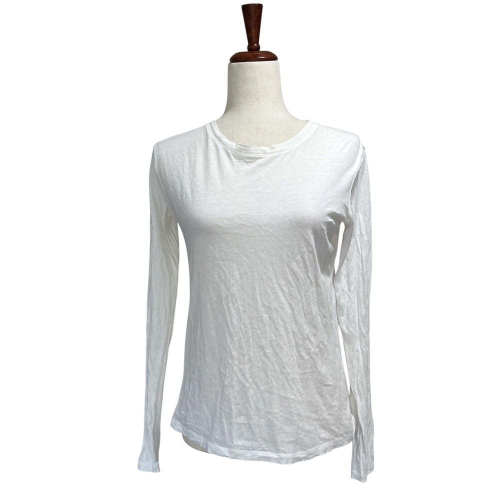 Vince Pima Cotton Shirt Top Womens Small White Boatneck Long Sleeve Basic